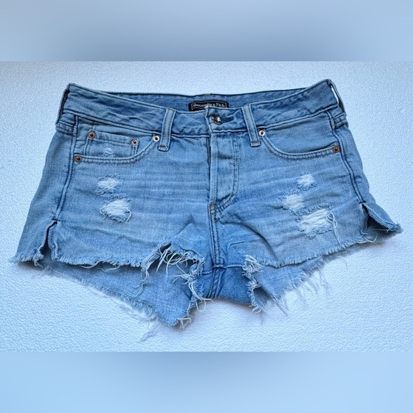 Abercrombie & Fitch Blue Jean Shorts Distressed Cut-Off Style - Picture 1 of 9